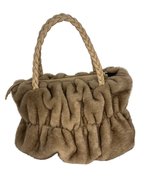 396325 L’Actuel sac à main fausse fourrure taupe