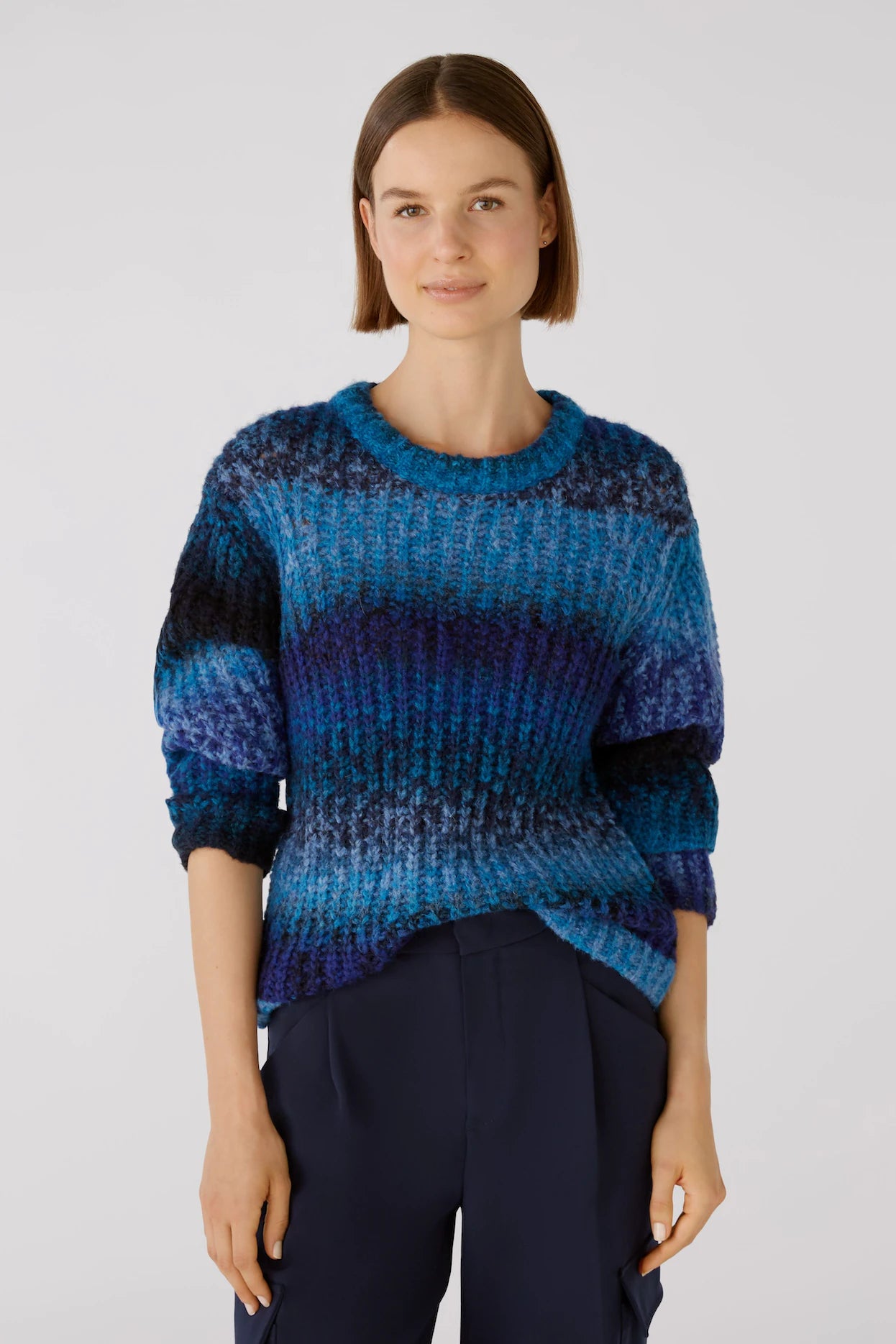 564223 OUI pull grosse maille bleus mélangés
