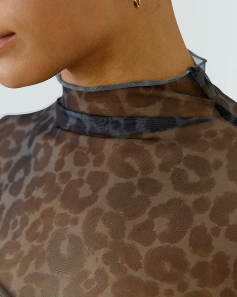 409416 Oui chandail en mesh motif léopard