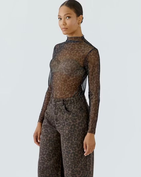 409416 Oui chandail en mesh motif léopard