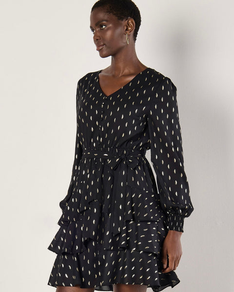 396925 Apricot robe noire à pastilles dorées