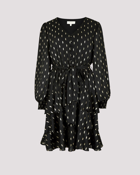 396925 Apricot robe noire à pastilles dorées