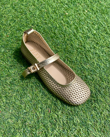 328215 Pixy ballerine or en cuir mesh