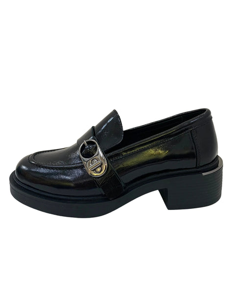 386025 PIXY Loafer noir avec boucle argent