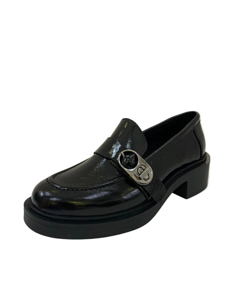 386025 PIXY Loafer noir avec boucle argent