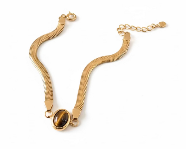 340925 L'Actuel bracelet argent .925 plaqué d'or rose, oeil de tigre