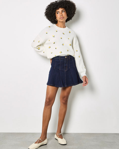 351316 Apricot tricot citrons brodés