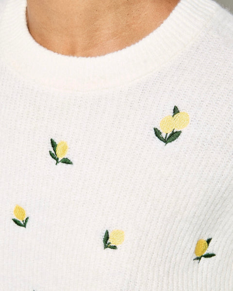 351316 Apricot tricot citrons brodés