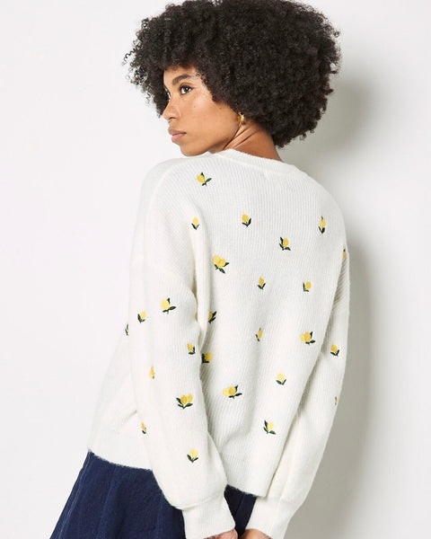 351316 Apricot tricot citrons brodés