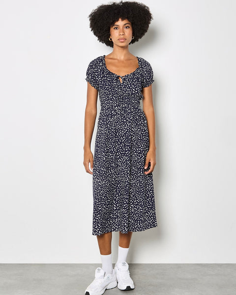 351416 Apricot robe midi à pois 'milkmaid'
