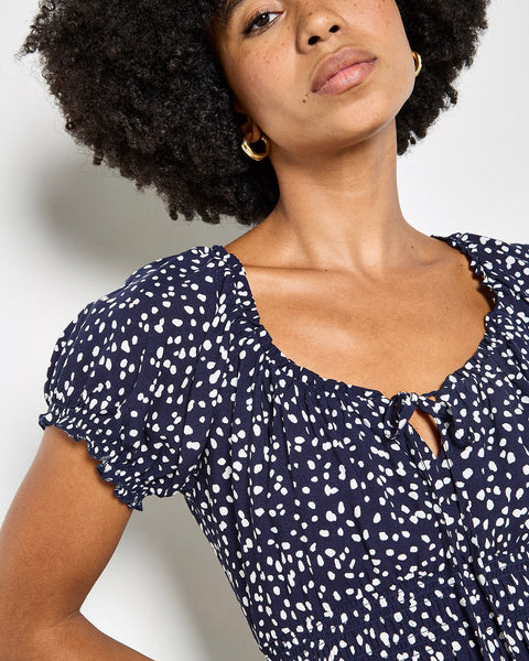 351416 Apricot robe midi à pois 'milkmaid'