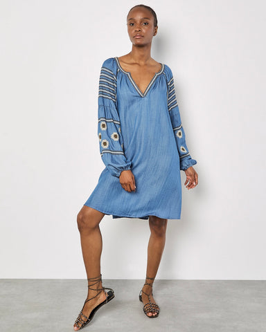 319815 Apricot robe denim boho bleue