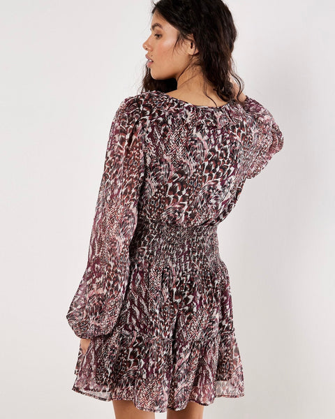 397025 Apricot robe imprimée à volants