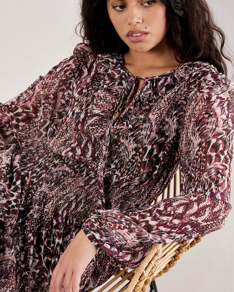 397025 Apricot robe imprimée à volants