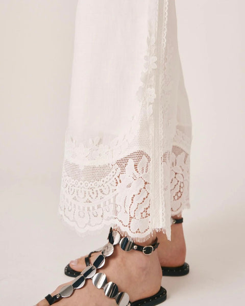 396016 pantalon blanc avec dentelle