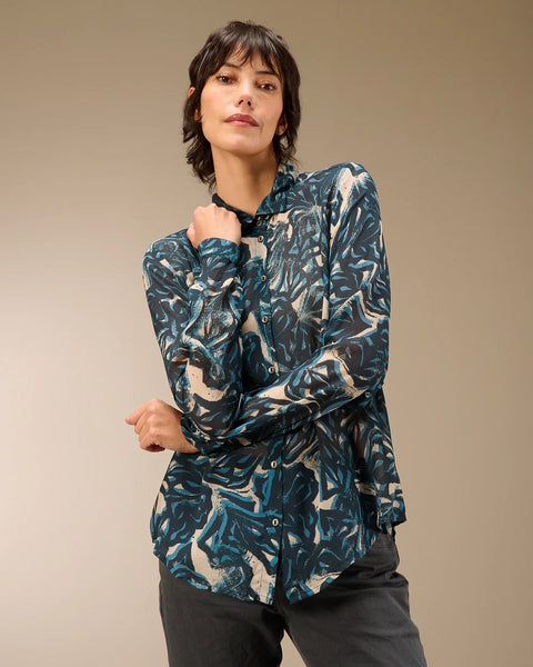 372125 Nile blouse mince chiffon imprimé aqua