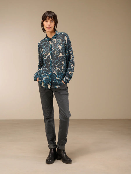 372125 Nile blouse mince chiffon imprimé aqua