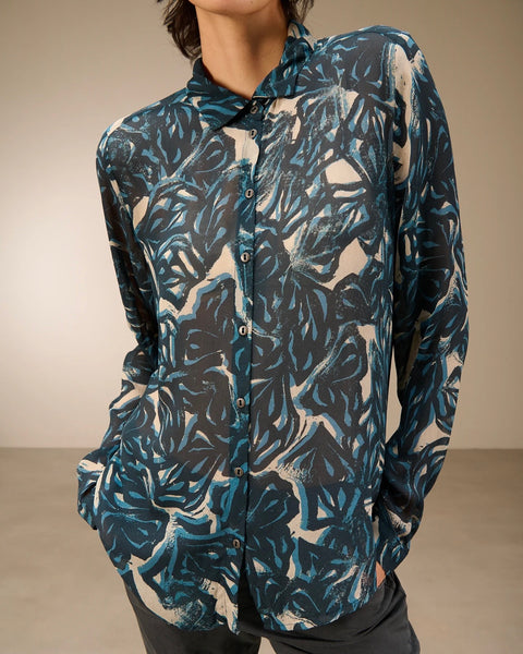 372125 Nile blouse mince chiffon imprimé aqua