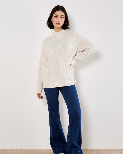 397225 Apricot tricot torsadé avec cristaux