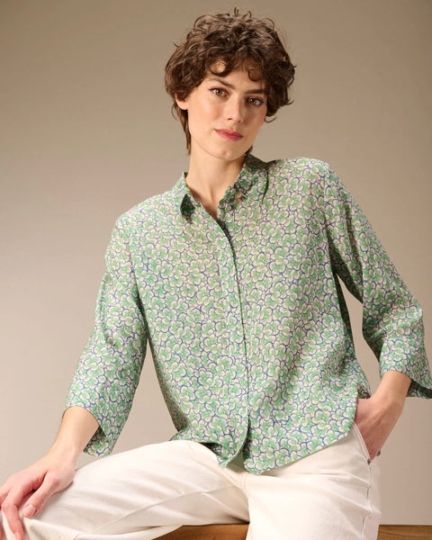 348516 Blouse motifs vert et bleu