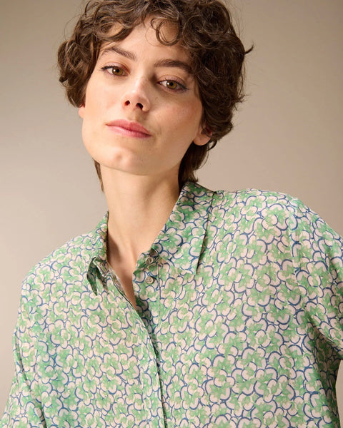 348516 Blouse motifs vert et bleu