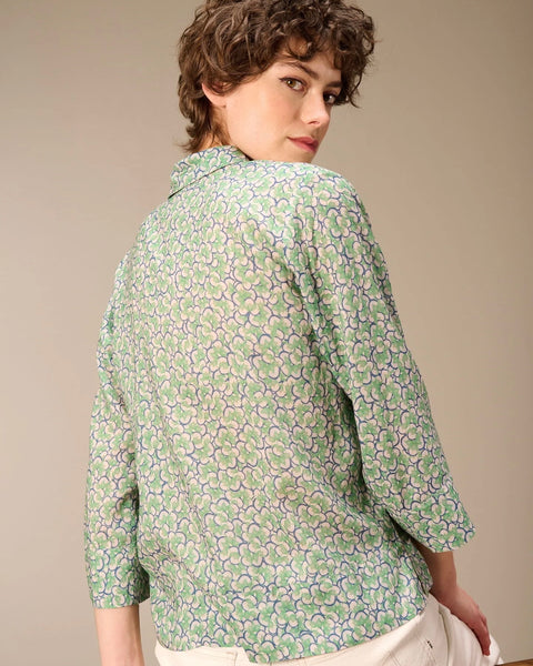 348516 Blouse motifs vert et bleu