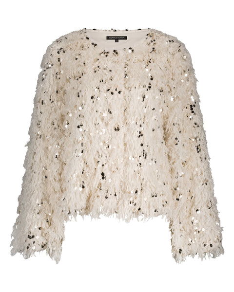 381025 Tramontana cardigan plumes et paillettes champagne