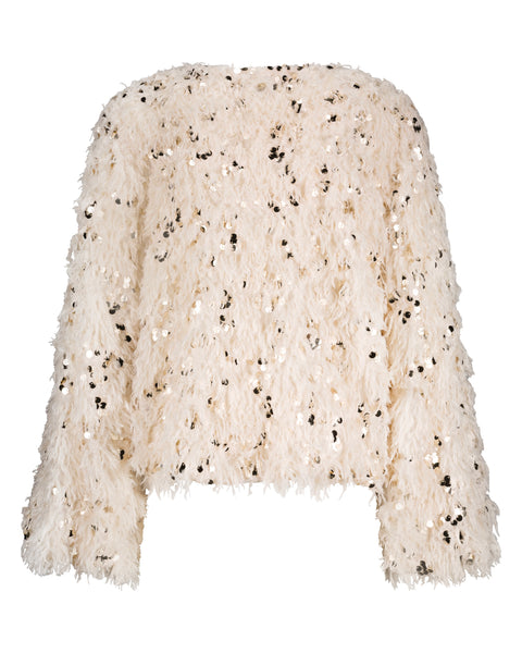 381025 Tramontana cardigan plumes et paillettes champagne