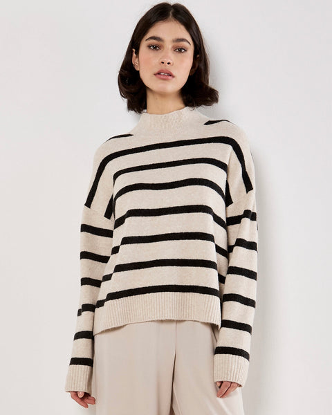 397425 Apricot tricot rayé à col montant
