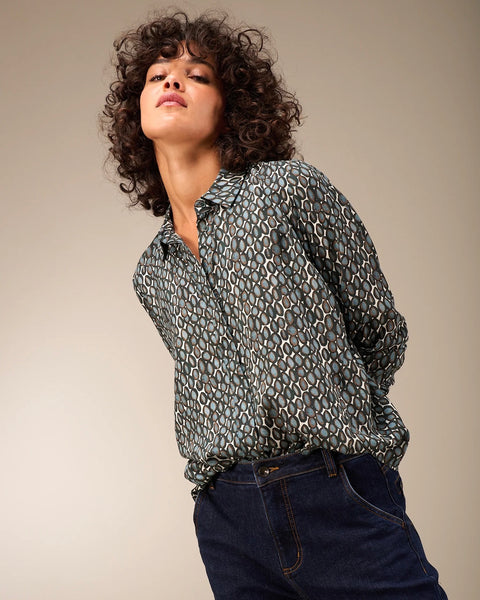 352825 Nile chemisier motif bleu-gris