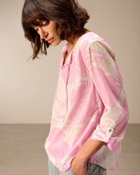 348216 Blouse fleurs coton bio cordon à l’encolure