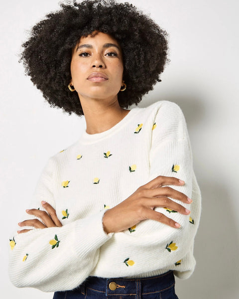 351316 Apricot tricot citrons brodés