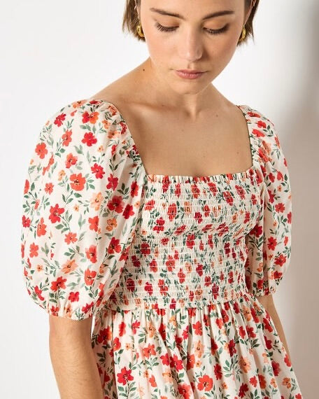 351816 Apricot robe fleurie nid d’abeille