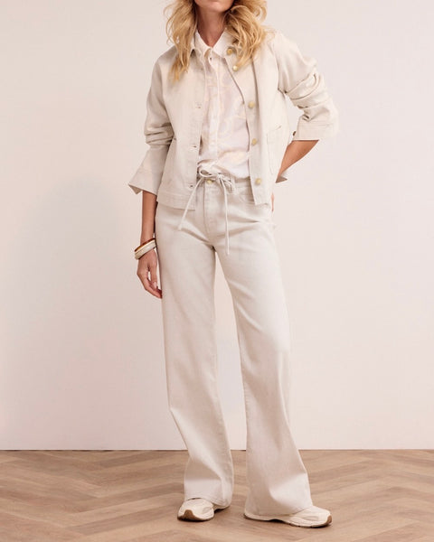 343216 TRAMONTANA Pantalon beige en denim et lurex à jambes larges