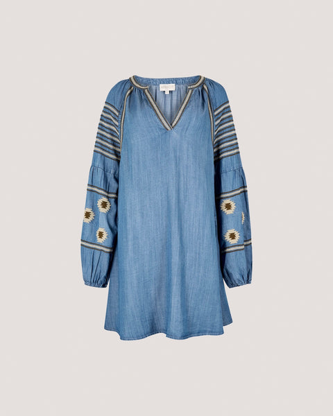319815 Apricot robe denim boho bleue