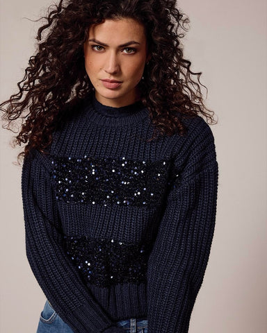 368025 Tramontana tricot pailleté marine