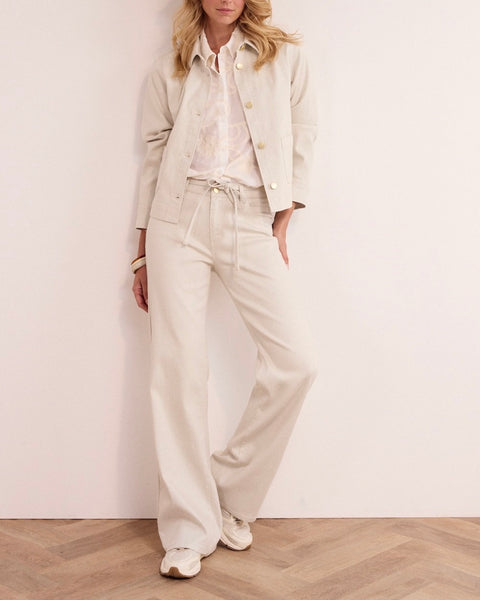 343216 TRAMONTANA Pantalon beige en denim et lurex à jambes larges