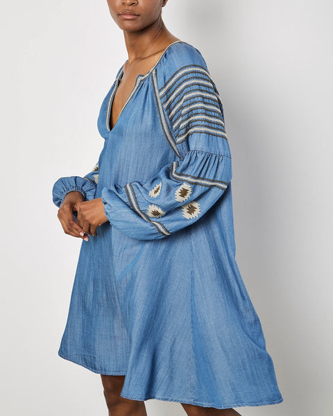 319815 Apricot robe denim boho bleue