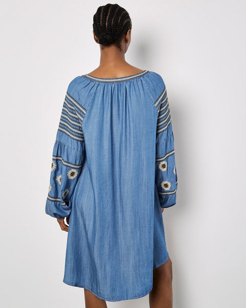 319815 Apricot robe denim boho bleue