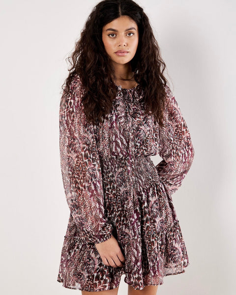 397025 Apricot robe imprimée à volants