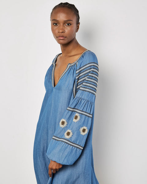 319815 Apricot robe denim boho bleue