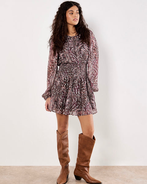 397025 Apricot robe imprimée à volants