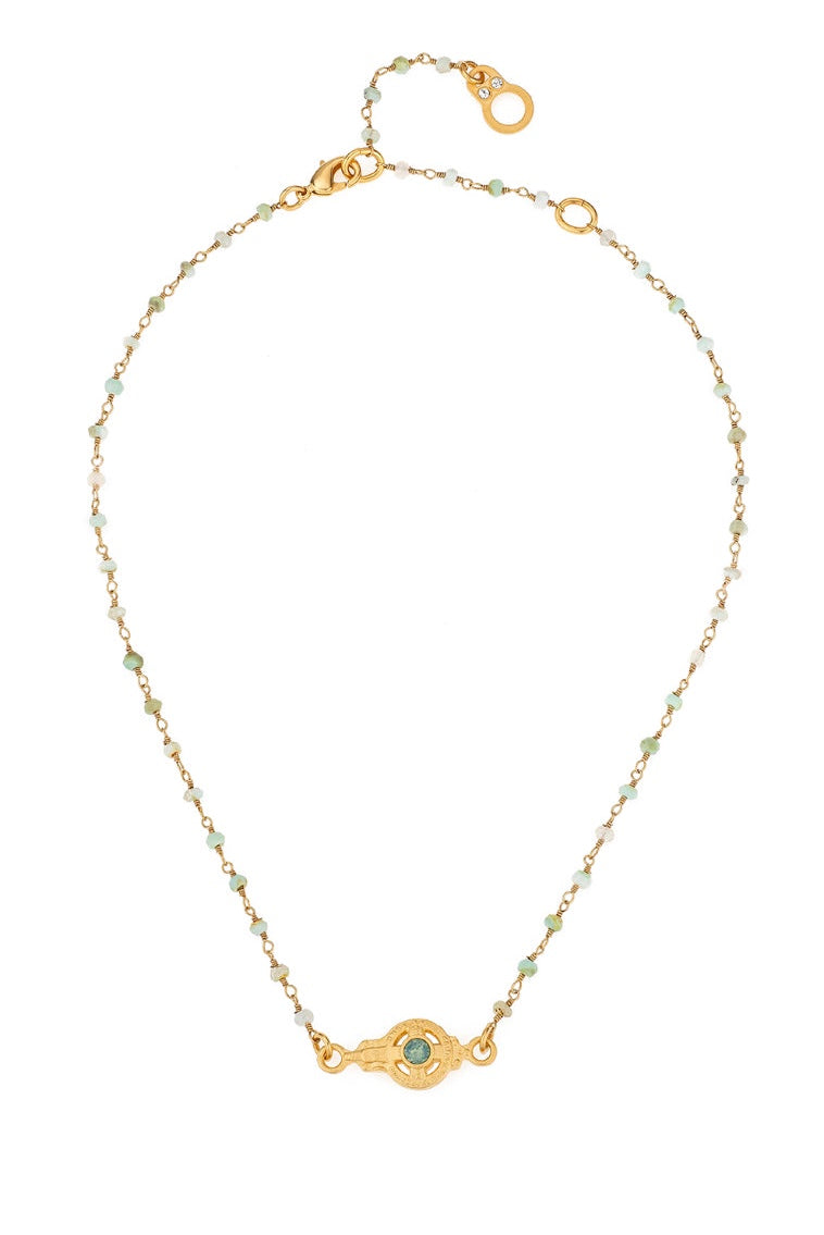 469313 French Kande collier or cristaux vert menthe