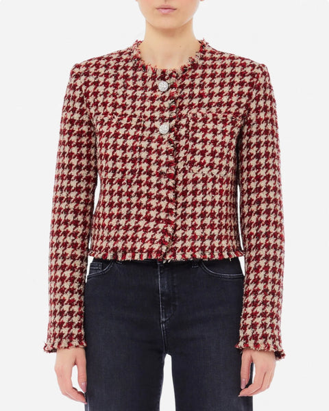 389525 Liujo veston tweed pied de poule rouge