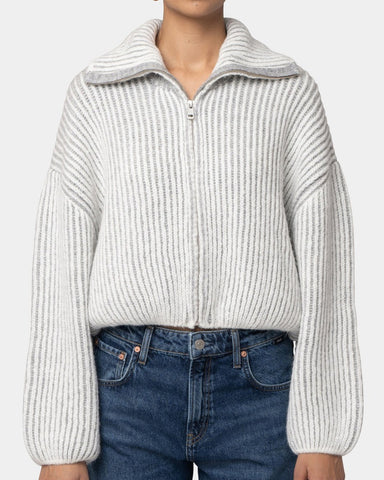 393825 MAVI Cardigan en tricot côtelé gris