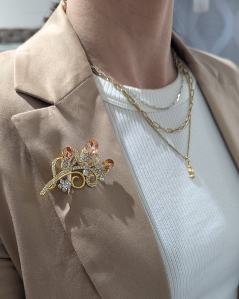 399816 L'Actuel Broche forme branche avec zircons et pierres