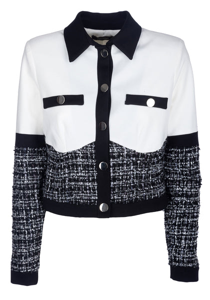 421922 Fracomina jacket court blanc et noir tweed
