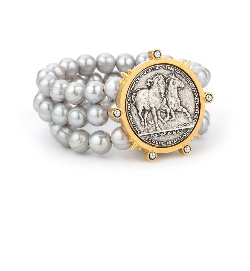 470113 French Kandee bracelet perles et médaillon chevaux