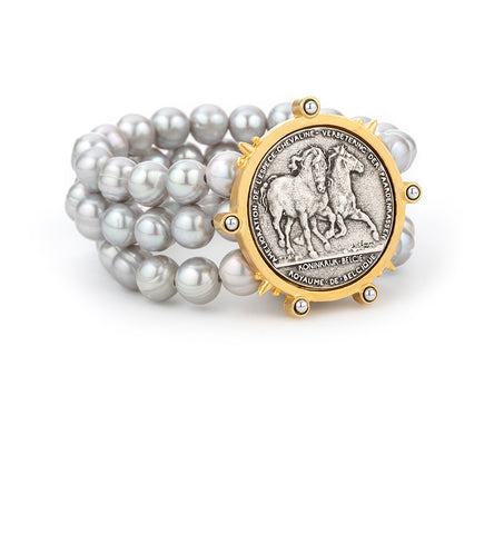 470113 French Kandee bracelet perles et médaillon chevaux