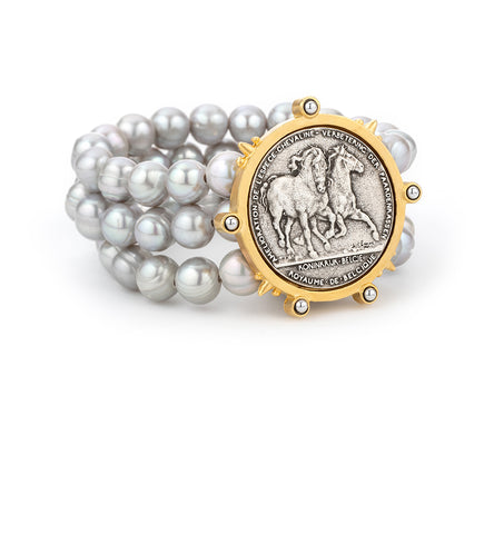 470113 French Kandee bracelet perles et médaillon chevaux